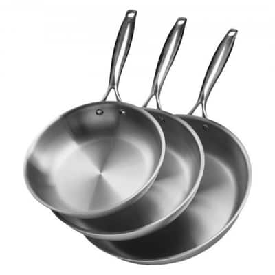 3-Piece Stainless Steel Skillet Set Even Heat Distribution Frying Pans for All Cooktops - Large Pan Size: 22 x 13 x 5 in