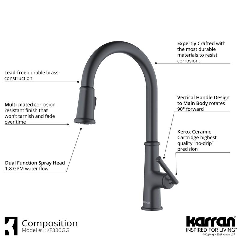 Karran Elwood One-Handle Pull Down Dual Function Sprayer Kitchen Faucet