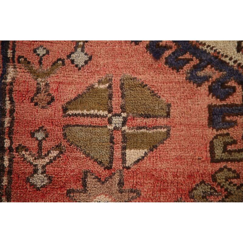Vegetable Dye Tribal Orange Heriz Persian Vintage Runner Rug - 3'6"x 10'7"