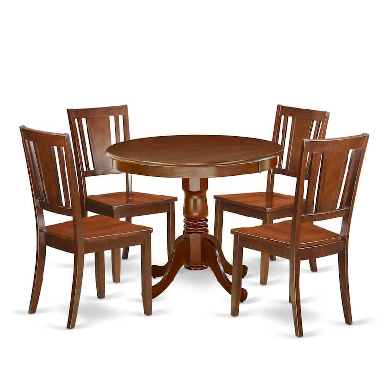 5Pc Dining Set - 36" Round Table & 4 Wood Chairs - Eclectic Style
