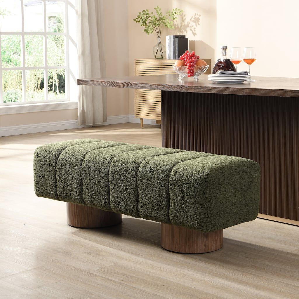 Green Boucle No-Assembly Dining Bench Ottoman
