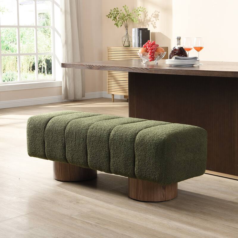 Roomfitters Upholstered Dining Bench, Boucle Fabric with Wood Base, Entryway or Bedroom Accent Bench