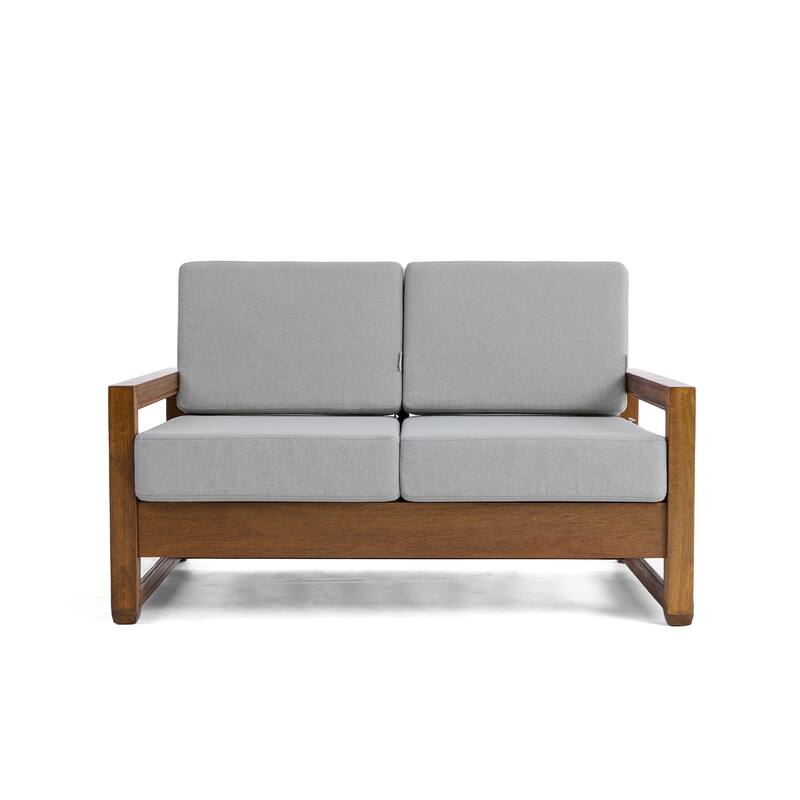 Outdoor Patio Loveseat Table Set Teak Wood with Cushion