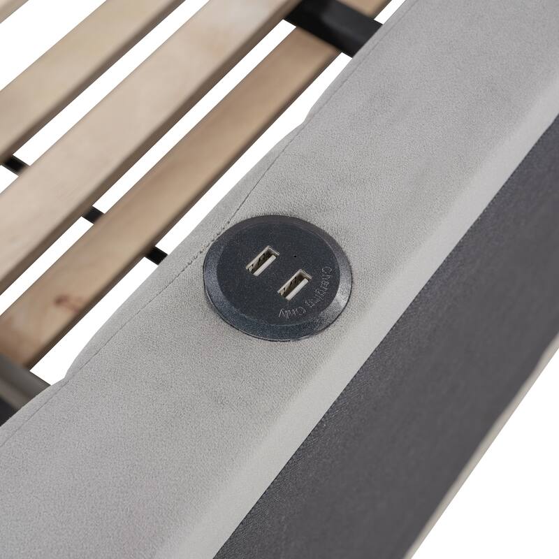 Full Size Daybed with Pull-Out Lift-Up Trundle, Upholstered Daybed Platform Bed with Stripes L-Shaped Backrest and Wood Slats