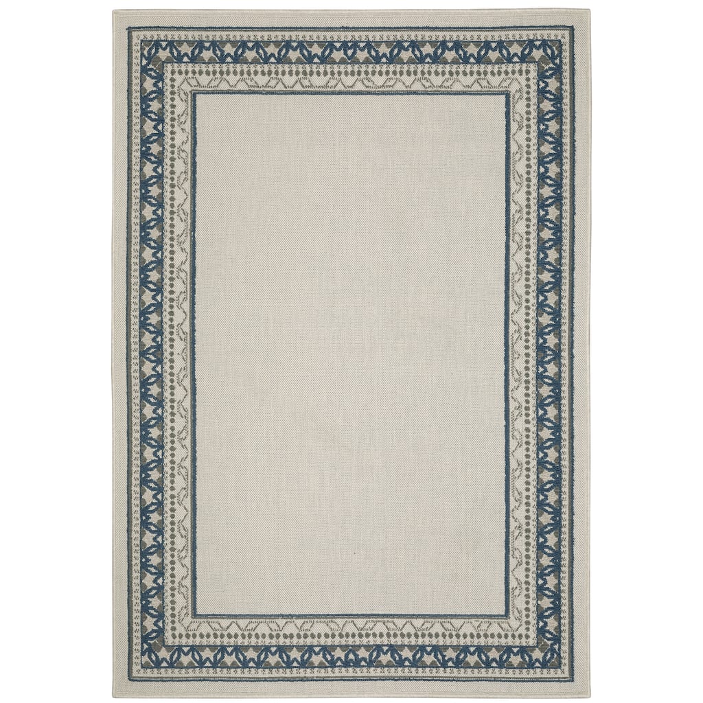 Saumur Beige Blue Border Outdoor Casual Area Rug