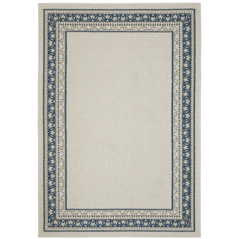 Vista Home Talcot Detailed Border Grey/ Teal Indoor-Outdoor Area Rug - 1'10" X 3'9"
