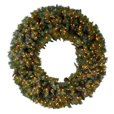 5' Giant Flocked Artificial Christmas Wreath with Lights - Green - 60