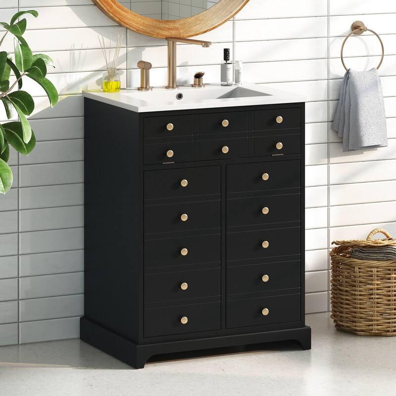 24" Bathroom Vanity with a Drawer & Two Soft-Closing Doors,Ceramic Sink