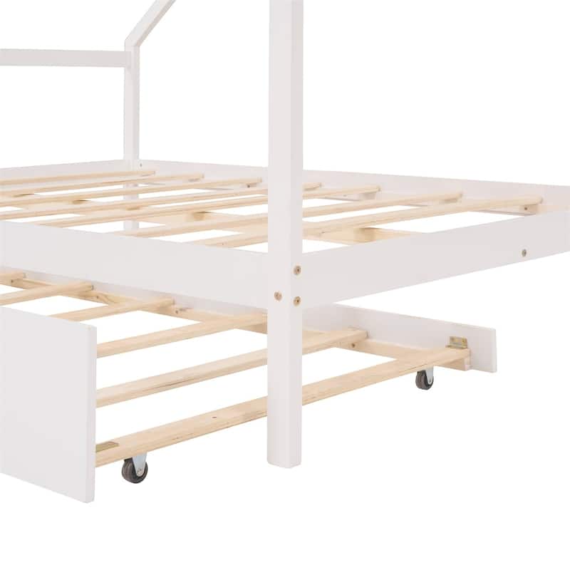 Merax Wooden House Bed With Twin Size Trundle