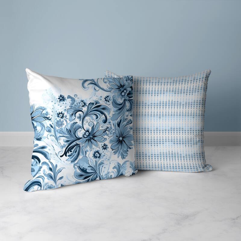 Wild Flora Fusion Faux Suede Reversible Throw Pillow Blue