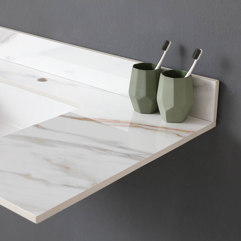 31 Inch Marble Vanity Top,Bathroom Vanity Top with Undermount Rectangular Middle Sink and 4 Inch Height Backsplash