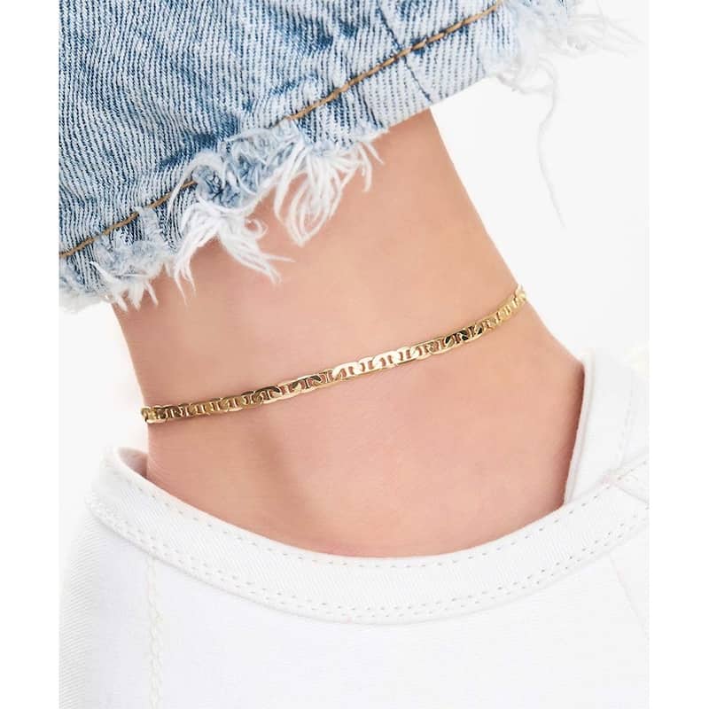 Curata Solid 10K Yellow Gold 10" 2.2mm Mariner Chain Anklet