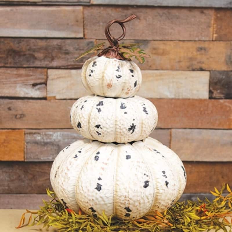 Distressed White Metal Triple Stack Pumpkin Fall Decor 18 In - 12" x 12" x 18"