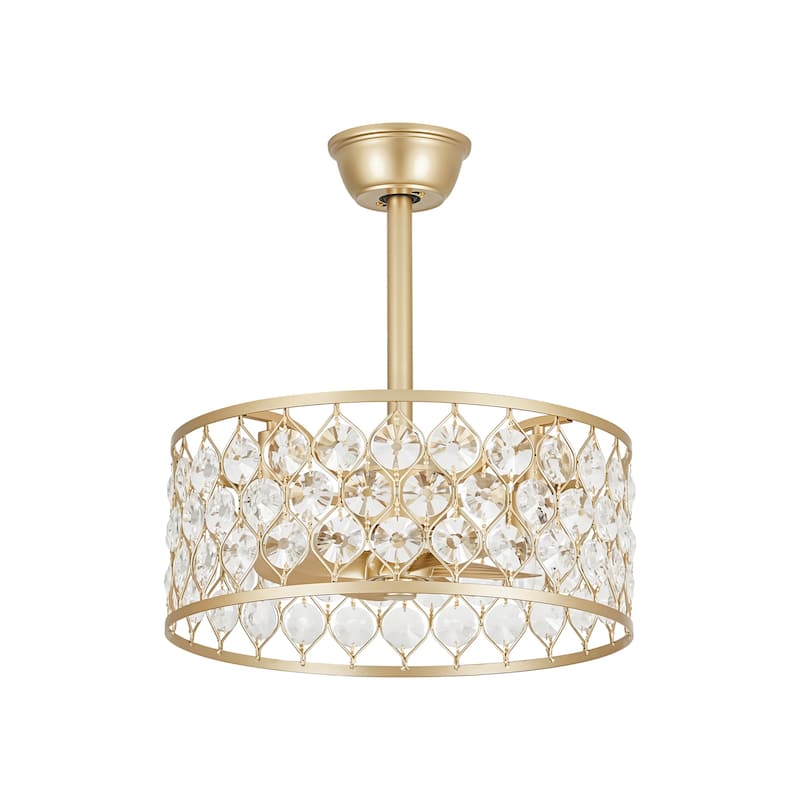 4-Light Luxury Crystal Gold Ceiling Fan Light with Remote for Living Room - 18.5 in. W x 7.9 in. H