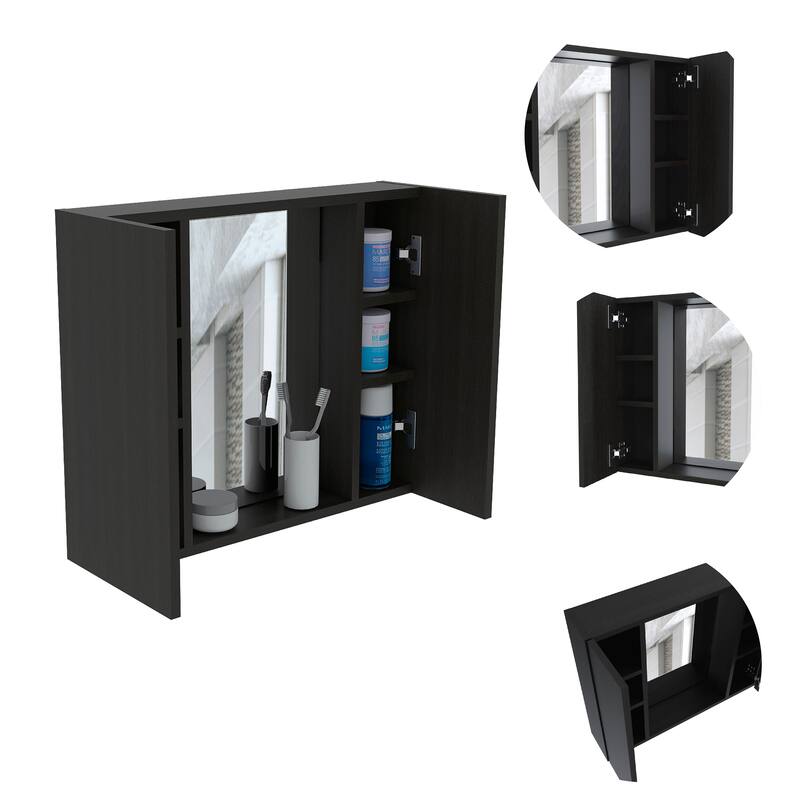 2-Door Medicine Cabinet with Mirror, Bathroom Wall Cabinet with Open Shelf