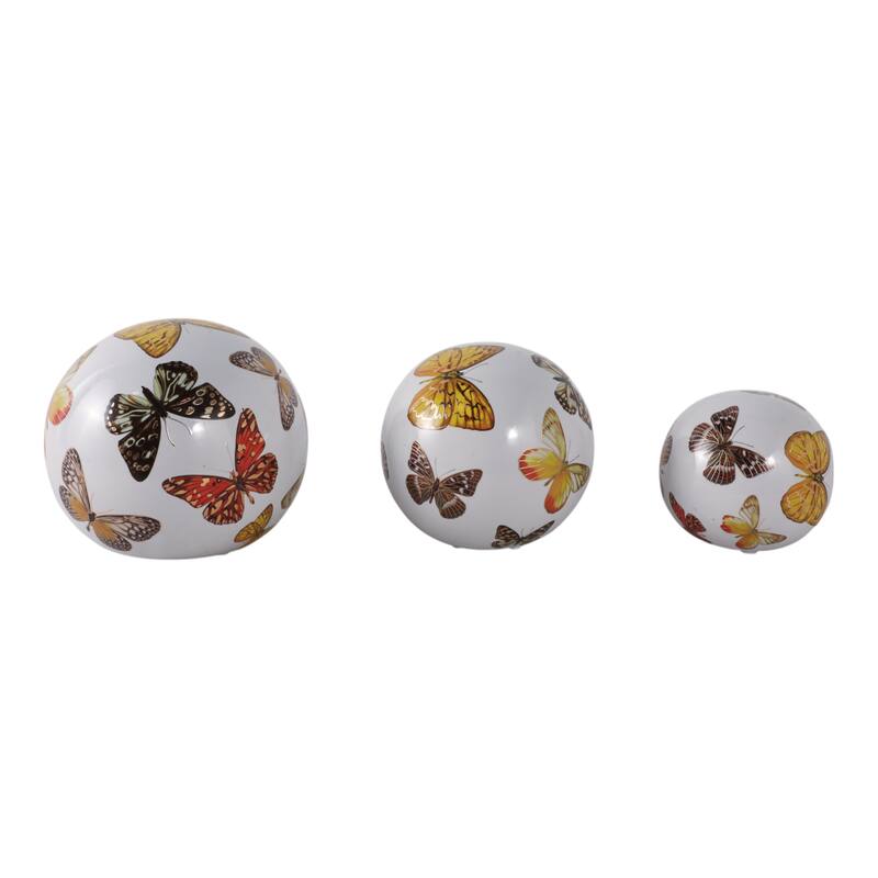 Ceramic Decorative Orbs Butterfly Print Design Home Decor (Set of 3) - 6" x 6" x 6"