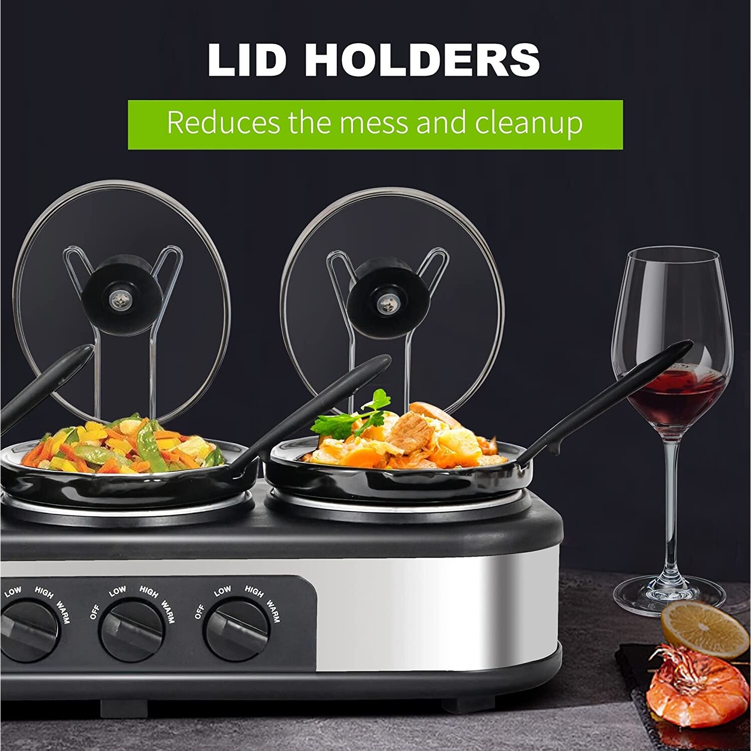 Triple Slow Cookers, 3x1.5 Qt Food Warmer Adjustable-Temp Buffet Server,  Mini Crock Dips Pot, Glass Lid & Pot, with Lid Rests - Bed Bath & Beyond -  39085899