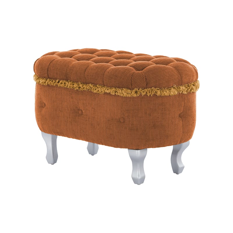Roomfitters Upholstered Storage Bench with Button Tufted Top, End of Bed Bench with Fringe and Curved Legs