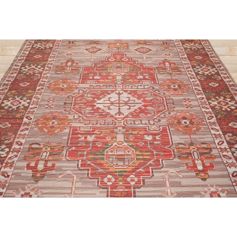 Handmade Beige,Coral Flatweave Polyster Traditional Oriental Area Rug
