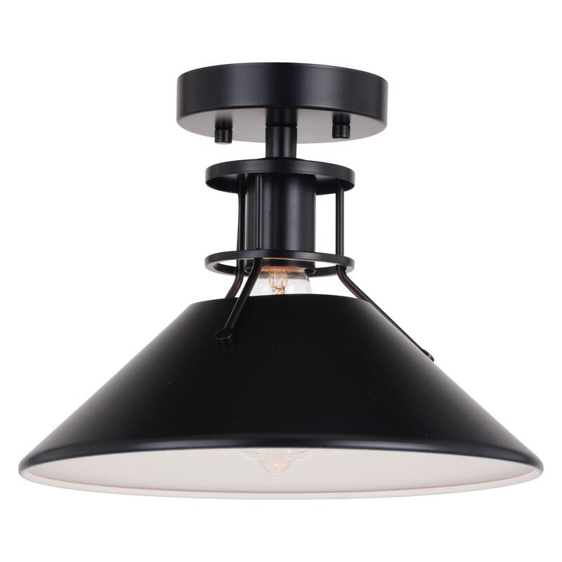 Canton 11.5-in W Black Farmhouse Semi Flush Mount Ceiling Light - 11.5-in W x 8.75-in H x 11.5-in D
