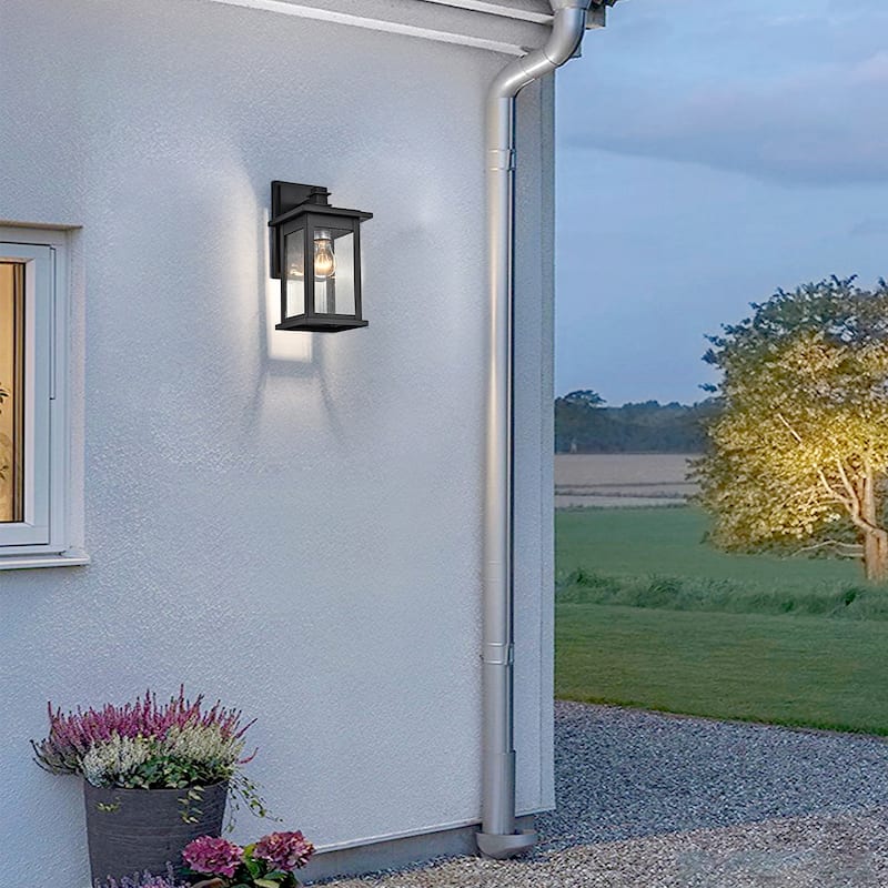 Modern Outdoor Porch Black Finish Exterior Wall Light Fixture with Seeded Glass - 12*7*6