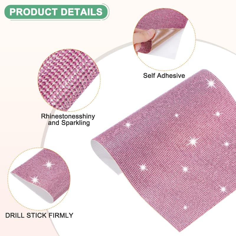 1 Roll Crystal Rhinestone Ribbon, for DIY - Light Pink - 9.45 Inch x 7.87 Inch