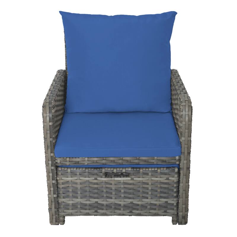 5 Pieces Patio Conversation Set with Cushions Coffee Table and 2 Ottomans