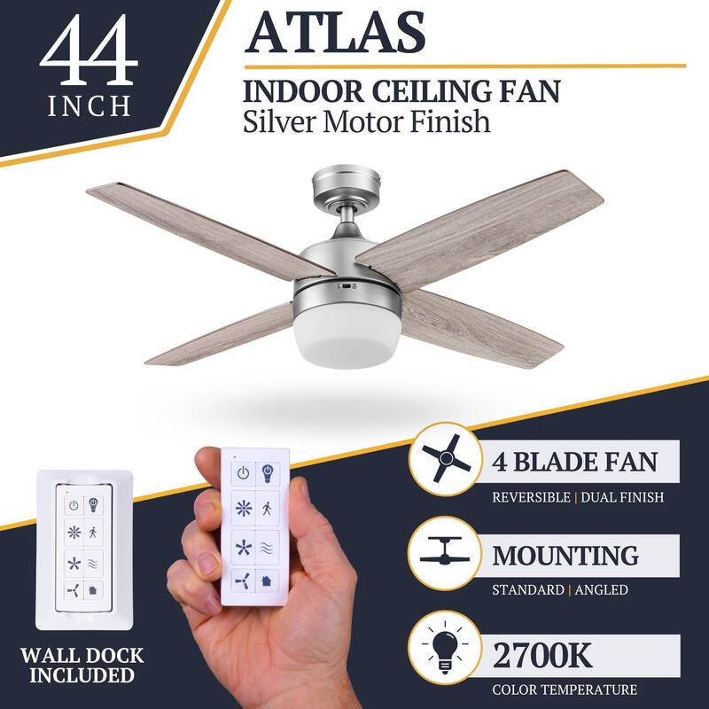 44" Prominence Home Atlas Pewter Modern Indoor LED Ceiling Fan with Light and Remote Control