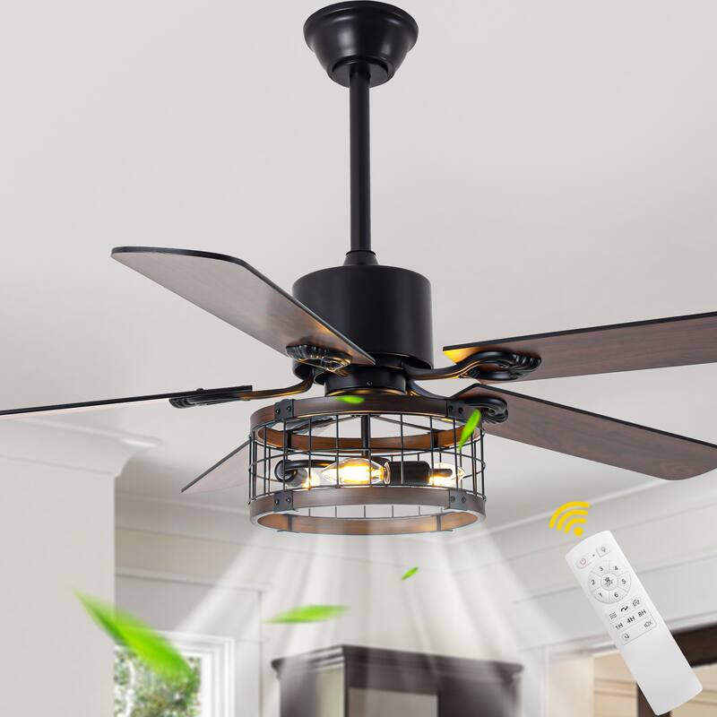 Bella Depot 52" Industrial Cage Ceiling Fan with Light and Remote