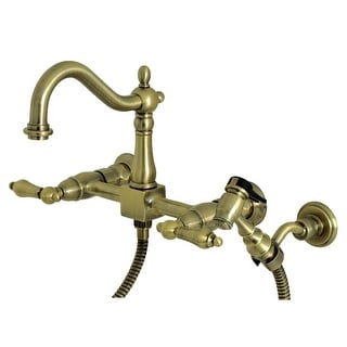 Heritage Wall Mount Bridge Kitchen Faucet with Brass Sprayer