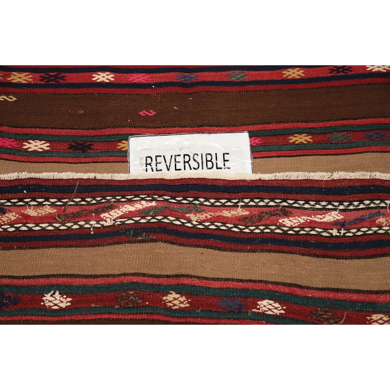 Hand Woven Oriental 100% Wool Carpet Southwestern Tribal Brown Kilim Area Rug - 7' 3'' X 4' 11''