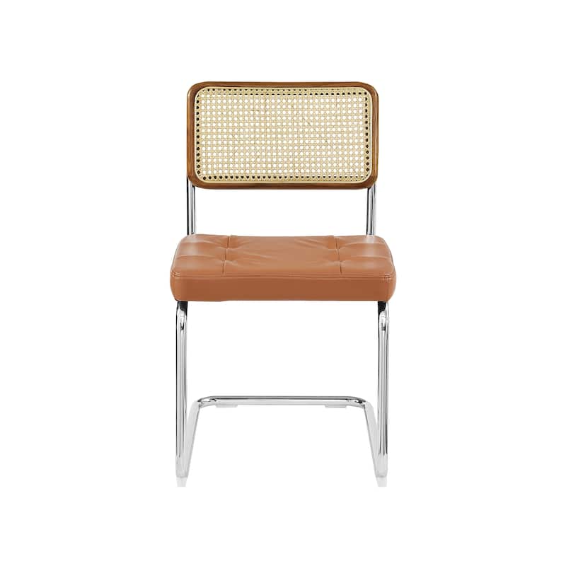Art Leon PU Leather Upholstered Cane Back Rattan Dining Chair Set of 2