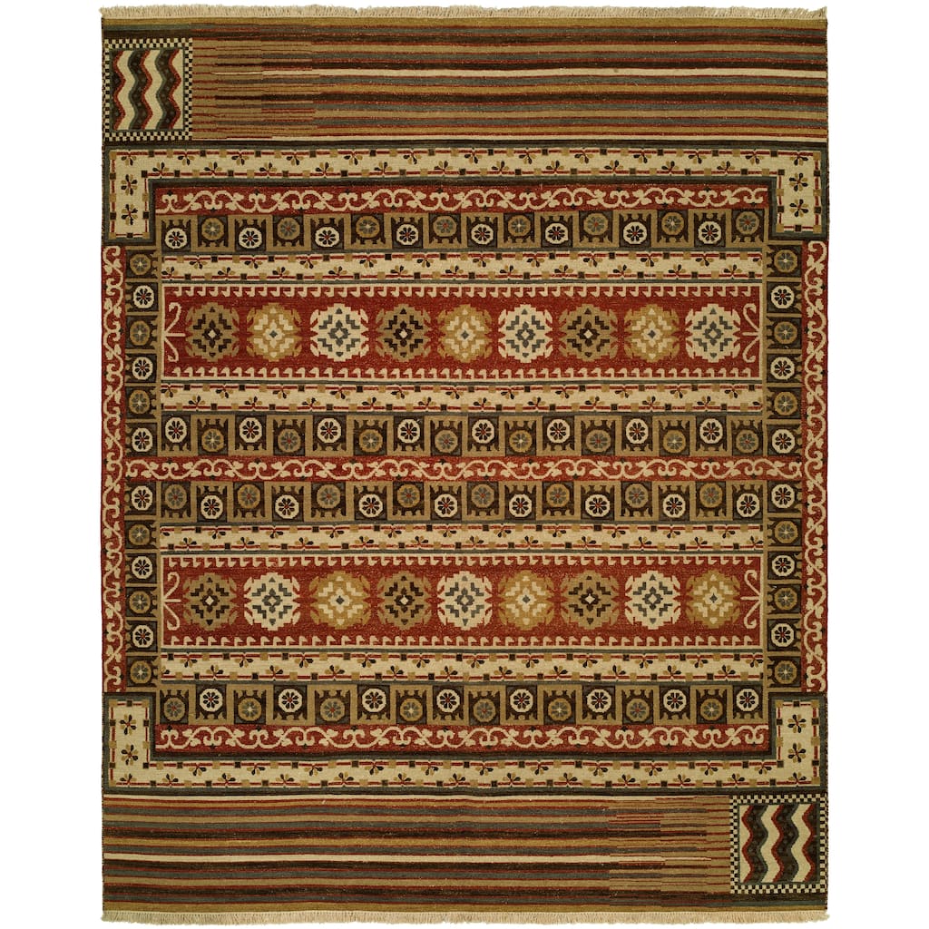 Traditional Multi-Colored Flatweave Wool Area Rug