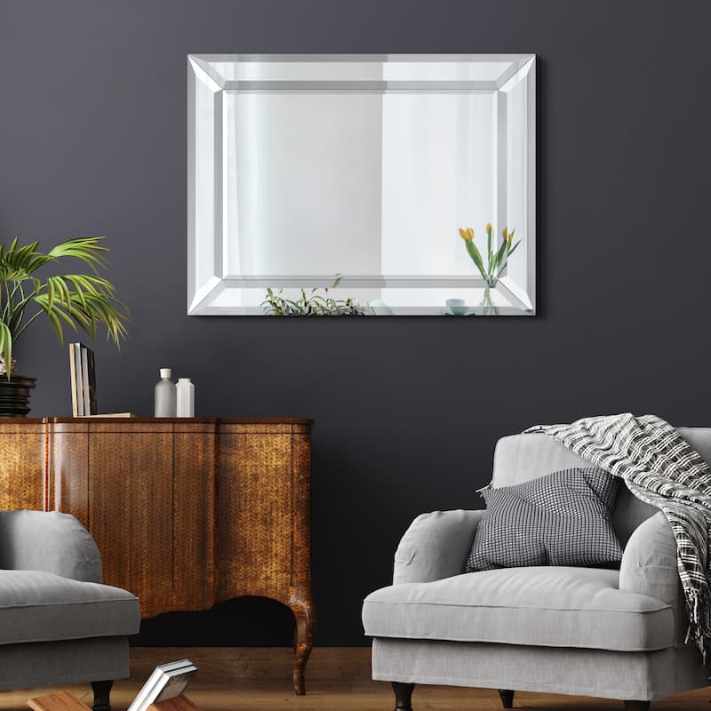 Rectangular Beveled Diamond Silver Framed Wall Mirror 40" x 30" - 30" x 40"