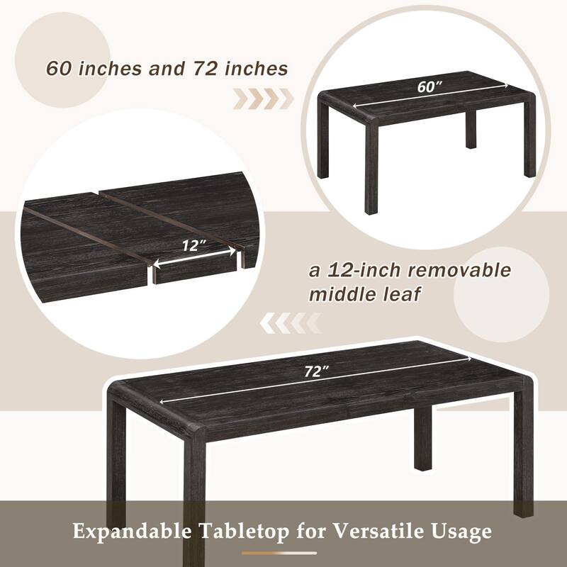 6-Piece Set, 59.8" Extendable Wooden Dining Table with 4 Chairs and 1 Bench