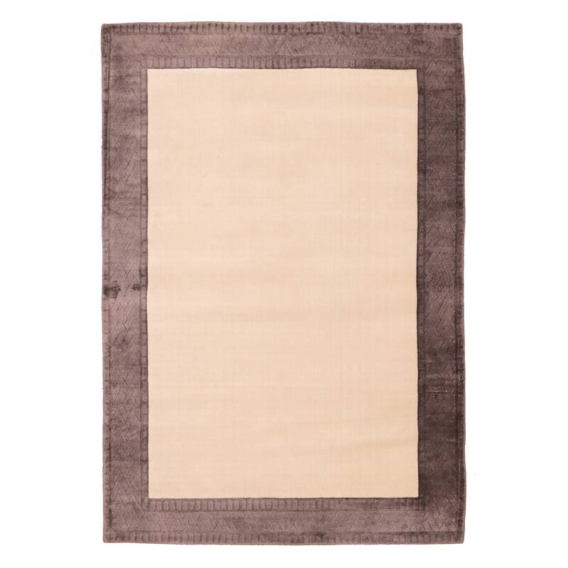 ECARPETGALLERY Hand Loomed Loreto Ivory Viscose, Wool Rug - 5'2 x 7'5
