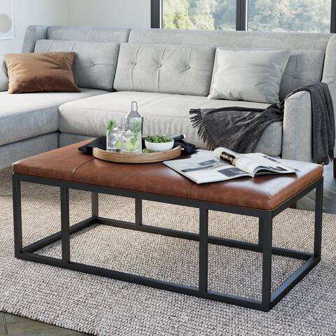 Nathan James Nelson Brown Faux Leather Tuft Metal Coffee Table Bench