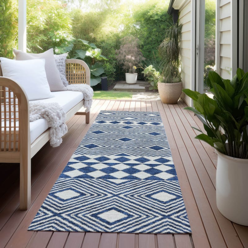 Machine Washable Indoor/ Outdoor Chantille Moroccan Boho Rug - Navy - 2'3" x 7'6"