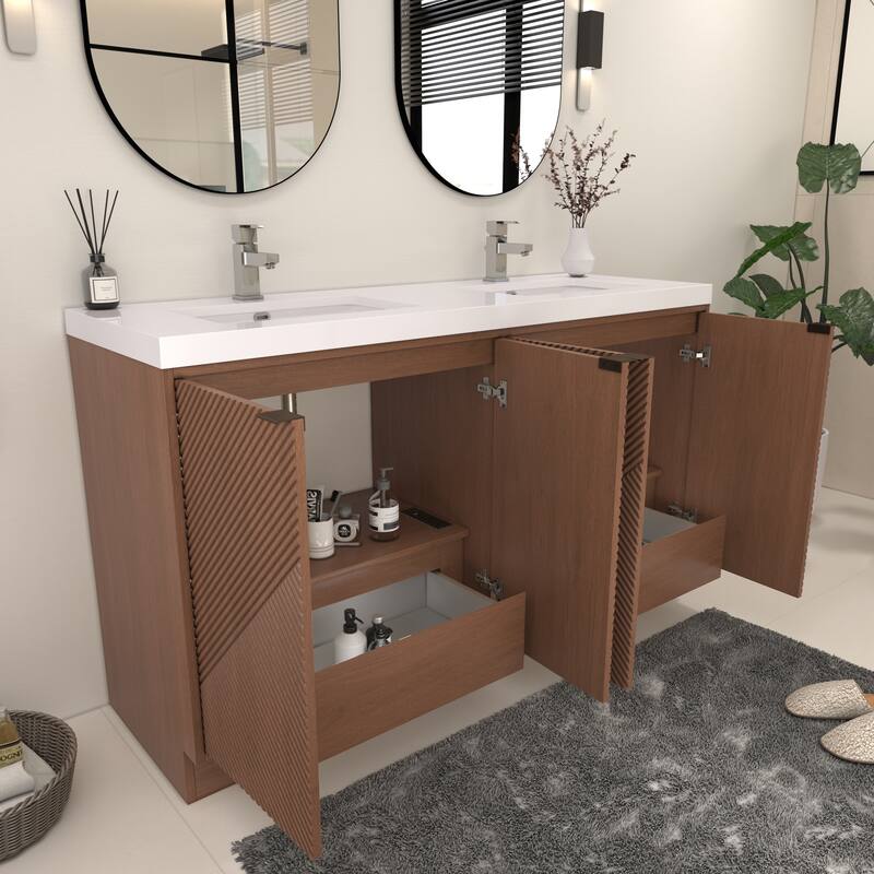 Milano 60" Freestanding Bathroom Vanity with Double White Acrylic Sink
