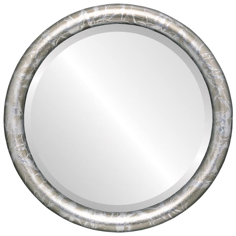 Pasadena Framed Round Mirror in Champagne Silver - Antique Silver