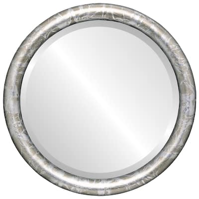 Pasadena Framed Round Mirror in Champagne Silver - Antique Silver