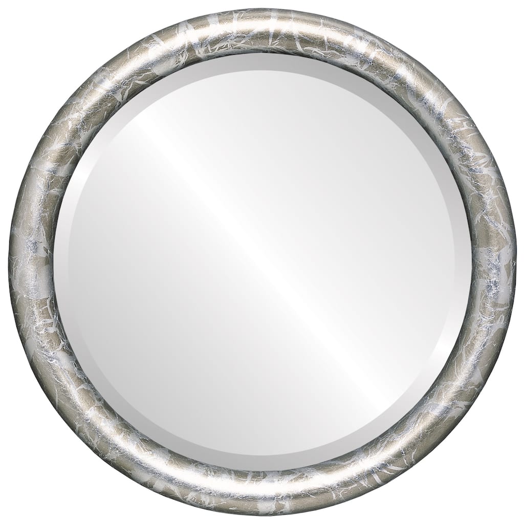 Pasadena Framed Round Mirror in Champagne Silver - Antique Silver