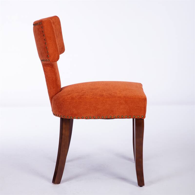 Set of 2 Linen Fabric Upholstered Curved Backrest Accent Dining Chairs