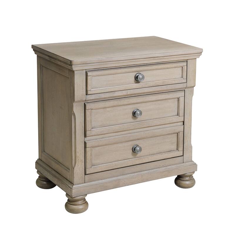 Transitional Nightstand, Hidden Drawer, Wire Brushed Gray, Birch Veneer, Bedside