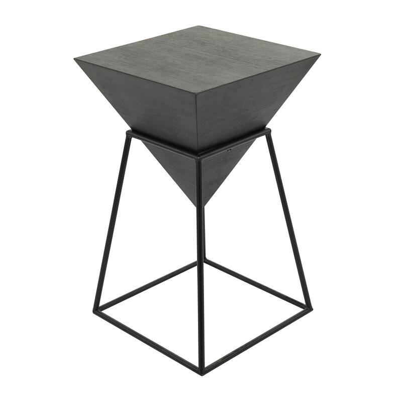 Minimalist Wood Inverted Pyramid Geometric Accent Table with Metal Stand - White or Black