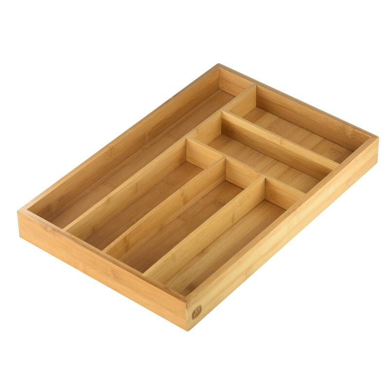 YBM HOME Bamboo Cutlery and Knives Tool Tray - 6 Compartment Fixed