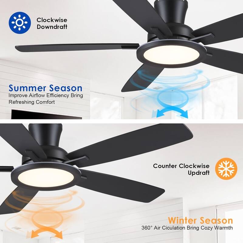 52" Modern Ceiling Fan with Light,Remote and App Control for Bedroom Living Room Patio - 52 Inches