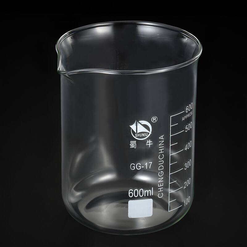 600ml Low Form Glass Beaker, 3.3 Borosilicate Lab Measuring Cups - Clear
