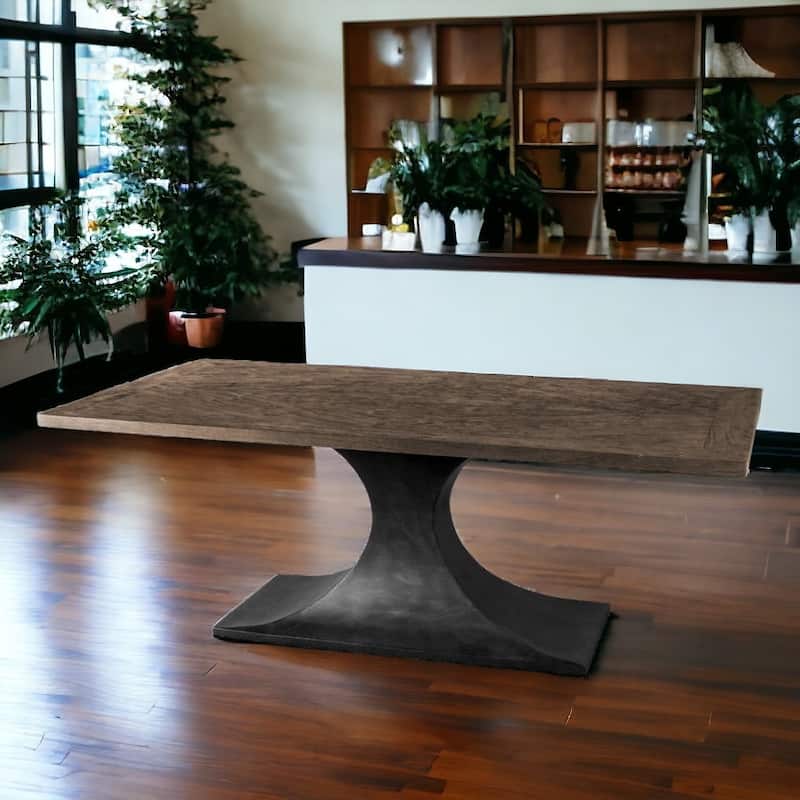 79" Brown And Black Solid Wood And Metal Pedestal Base Dining Table - Brown