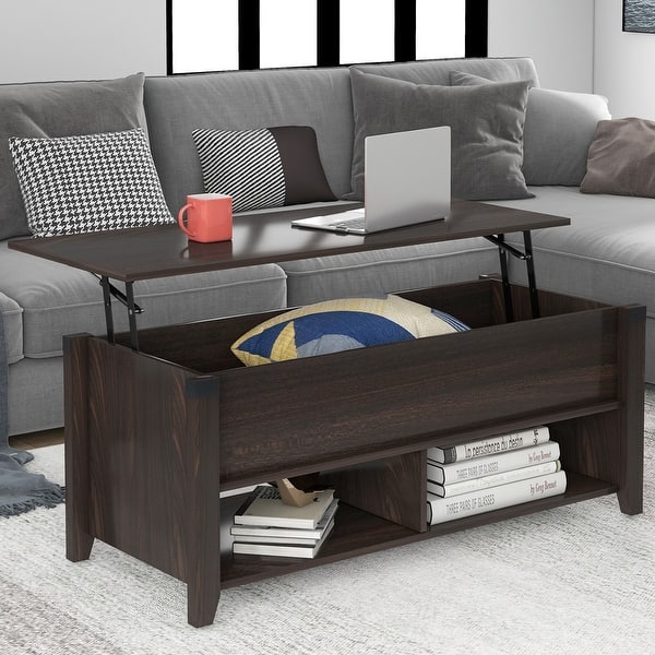 Modern Lift Top Coffee Table with Hidden Compartment Storage,Adjustable Wood Table for Living Room,Brown, Size: 43.3